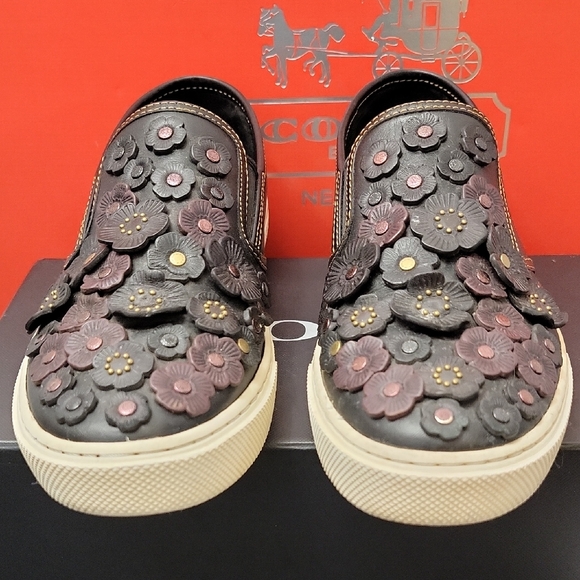 Coach Shoes - Coach Tea Rose Embellished LTR Slip-On Sneakers No. G1235